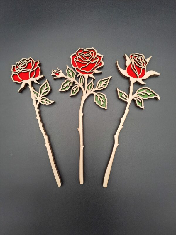 Holz Blumen - Rose zweilagig Set