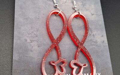 Acryl Ohrringe, Unendlichkeitszeichen rot glitzernd