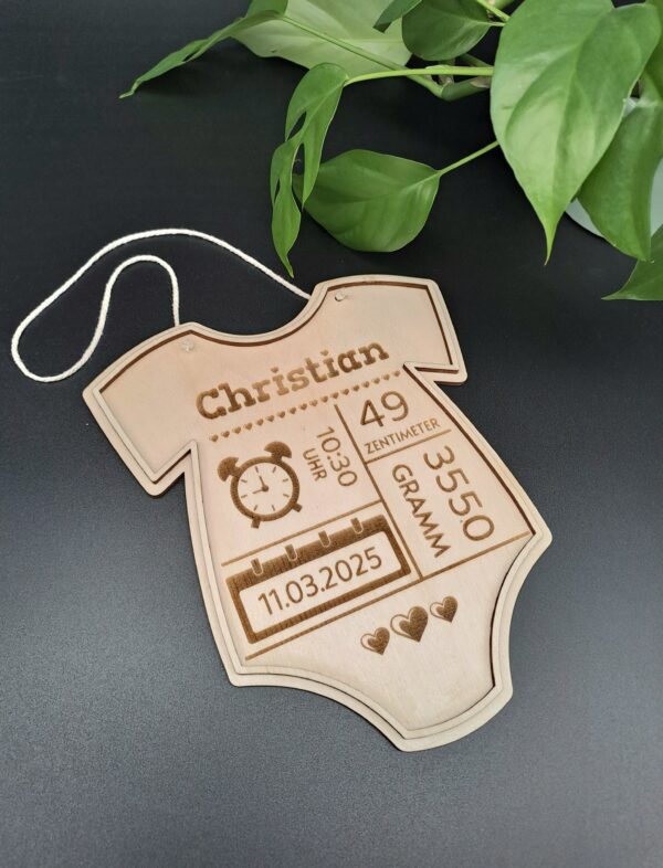 Baby Schild - Baby Body mit Geburtsdaten aus Holz – Bild 3