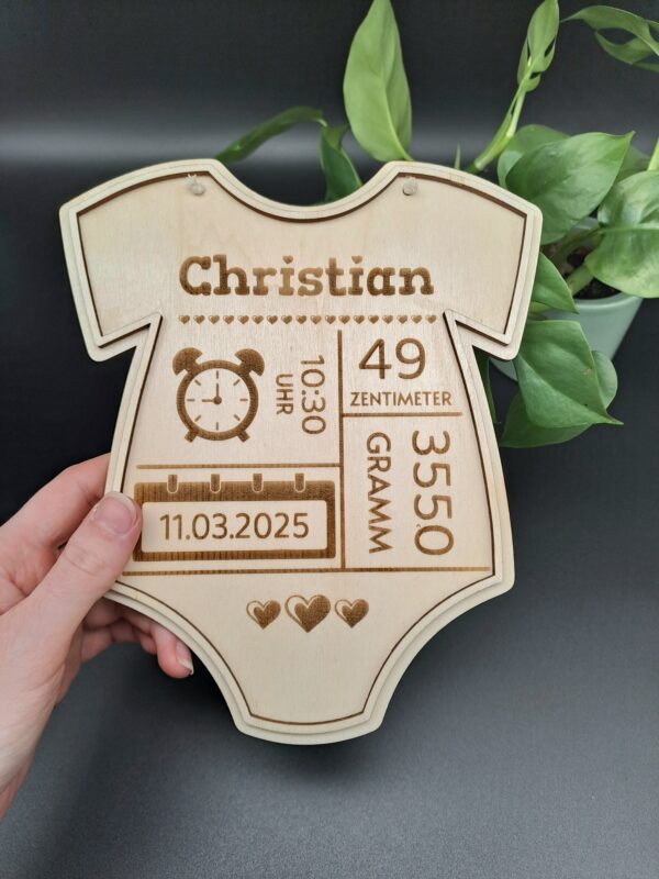 Baby Schild - Baby Body mit Geburtsdaten aus Holz – Bild 8
