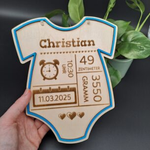 Baby Schild - Baby Body mit Geburtsdaten aus Holz