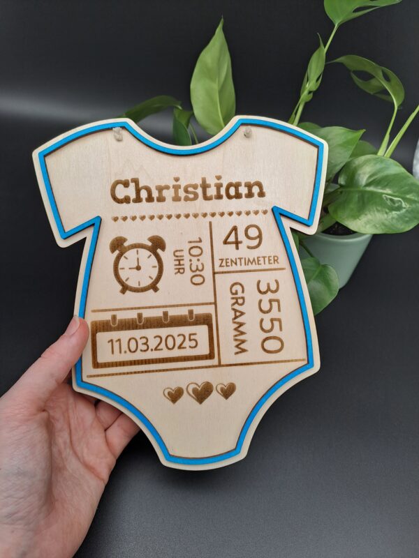 Baby Schild - Baby Body mit Geburtsdaten aus Holz