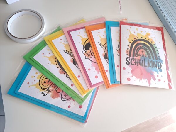 Einschulung - Karte mit buntem Aquarellklecks, Schulkind Regenbogen, inkl. Umschlag – Bild 7