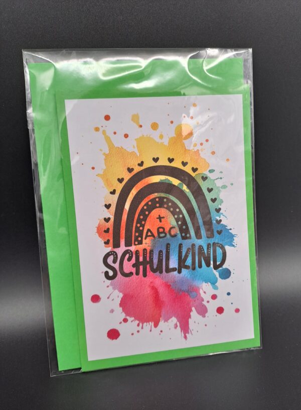Einschulung - Karte mit buntem Aquarellklecks, Schulkind Regenbogen, inkl. Umschlag – Bild 4