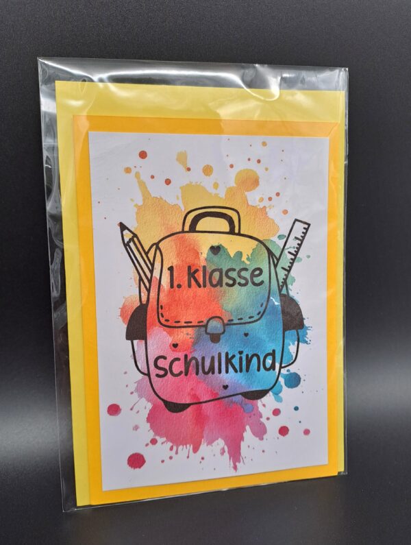 Rucksack - Karte mit bunten Einschulungsmotiven, Rucksack, inkl. Umschlag