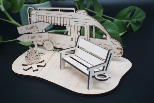 Wohnmobil-Geldgeschenk Happy Camper – Deko aus Holz zum Zusammenstecken – Bild 5