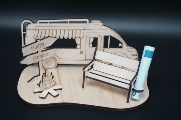Wohnmobil-Geldgeschenk Happy Camper – Deko aus Holz zum Zusammenstecken – Bild 10