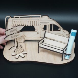 Wohnmobil-Geldgeschenk Happy Camper – Deko aus Holz zum Zusammenstecken