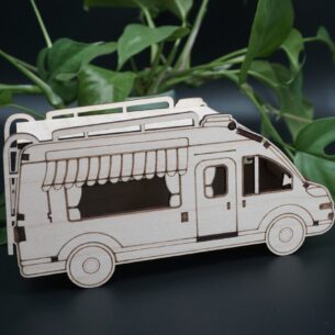 Wohnmobil-Geldgeschenk-Box mit Klappdach – aus Holz
