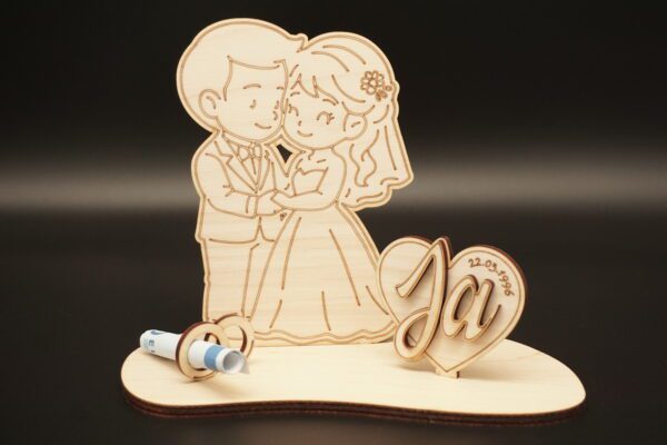 Hochzeitsgeschenk Chibi Brautpaar - Geldgeschenk Deko aus Holz – Bild 4