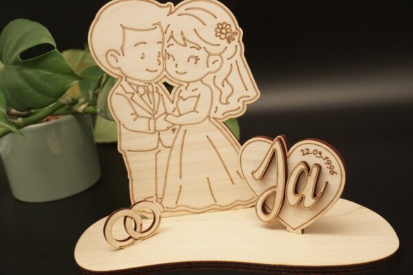 Hochzeitsgeschenk Chibi Brautpaar - Geldgeschenk Deko aus Holz