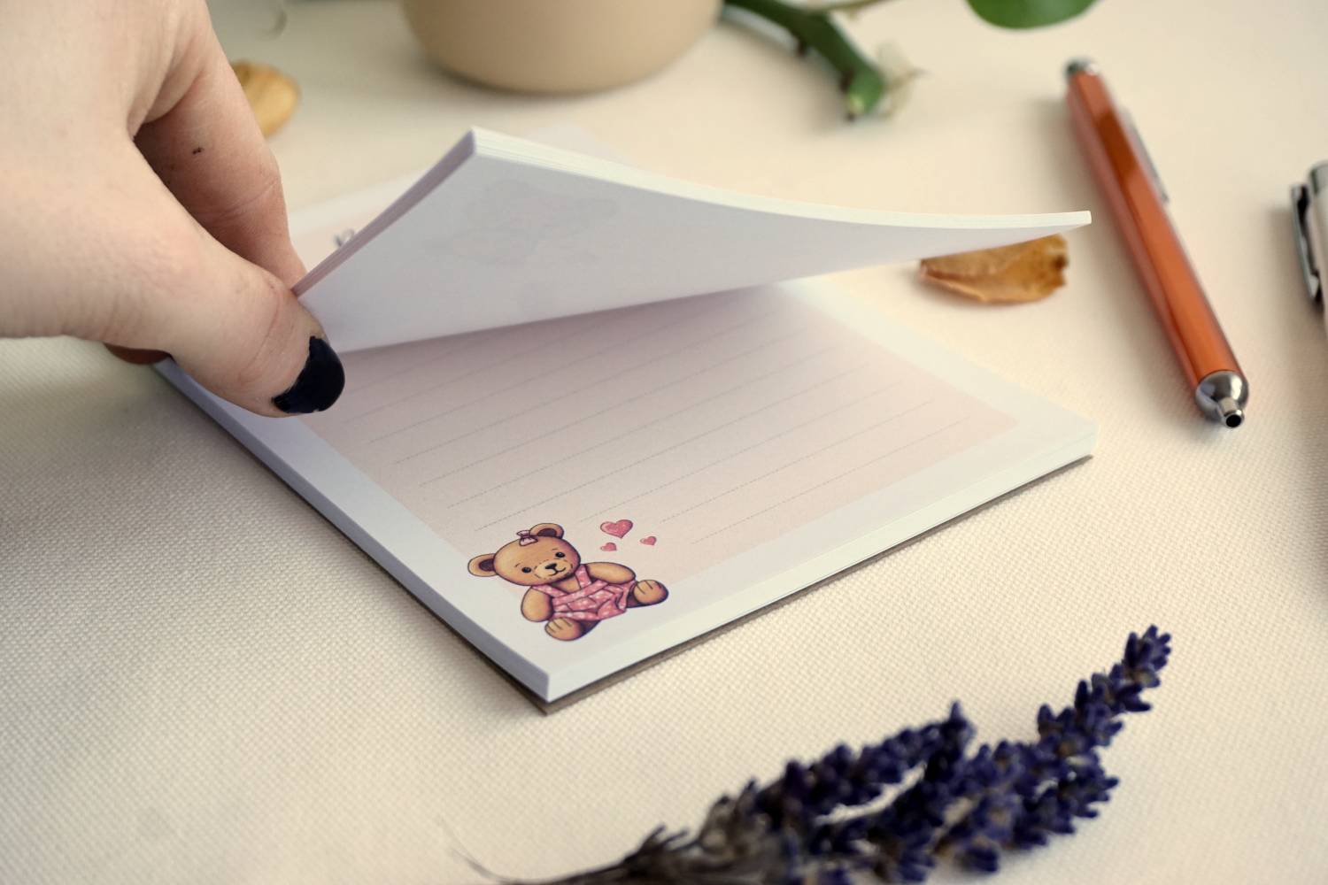 Notizblock Bärchen – Punkt-liniert in Apricot | 50 Blatt Abreißblock | 14,8 x 10,5 cm – Bild 2